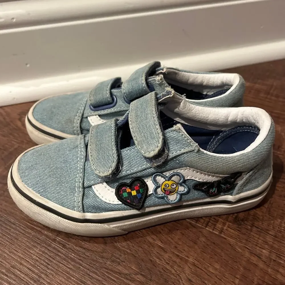 Vans Kids Old School V Denim Blue Floral patch sneakers Little Girls 13